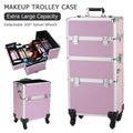4 Tier Lockable Cosmetic Makeup Train Case with Extendable Trays for Lab Pink