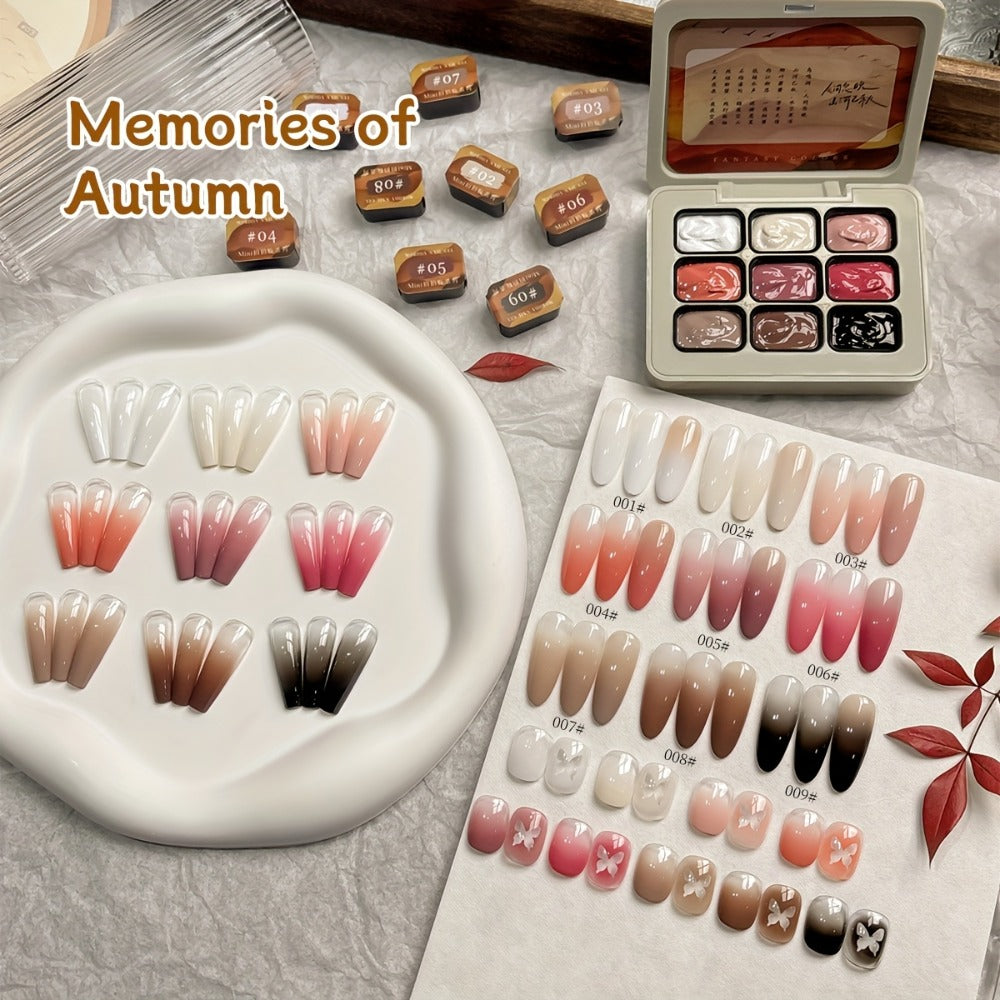 Gel Nail Polish Set 9 Colors - Multicolor Gradient Nail Art Kit, Mini 9-Grid Collection for Ombre & Patting Glue Designs, Long-Lasting UV LED Gel Polish for Salon & Christmas Holiday Nail Art Gifts