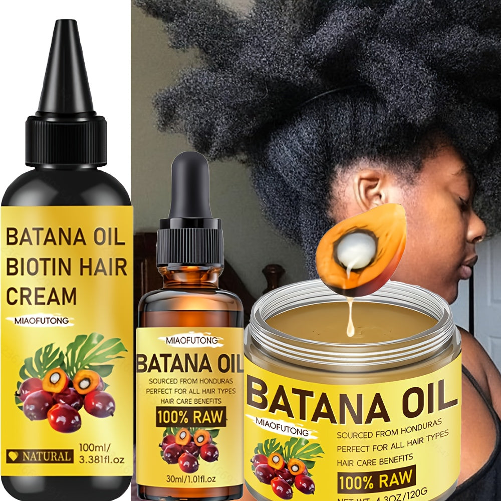 This 3pcs Set Includes Honduran Battana Hair Cream, Battana Hair Oil, And Battana Essential Oil. Made With Pure Cold-pressed Extracts, It'S Suitable For All Hair Types, Adds Shine, And Is An Essential Hair Care Set For All Seasons.