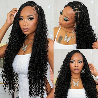 Bohemian Box Braids Wig 360 Full Lace Knotless Goddess Braided Wig for Women 36 Inch Synthetic Hair Natural Black Honey Blonde Burgundy Lightweight Breathable Daily Party