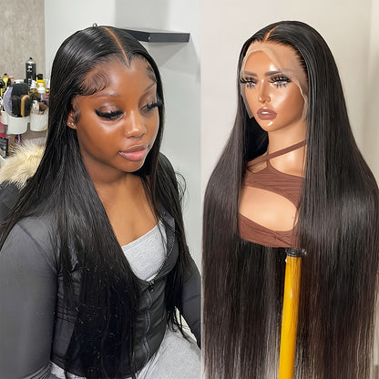 13x4 HD Lace Front Wig Human Hair 200% Density Brazilian Straight Wig Pre-Plucked Baby Hair Ear to Ear Swiss Lace Glueless Natural Hairline 8-38 Inch