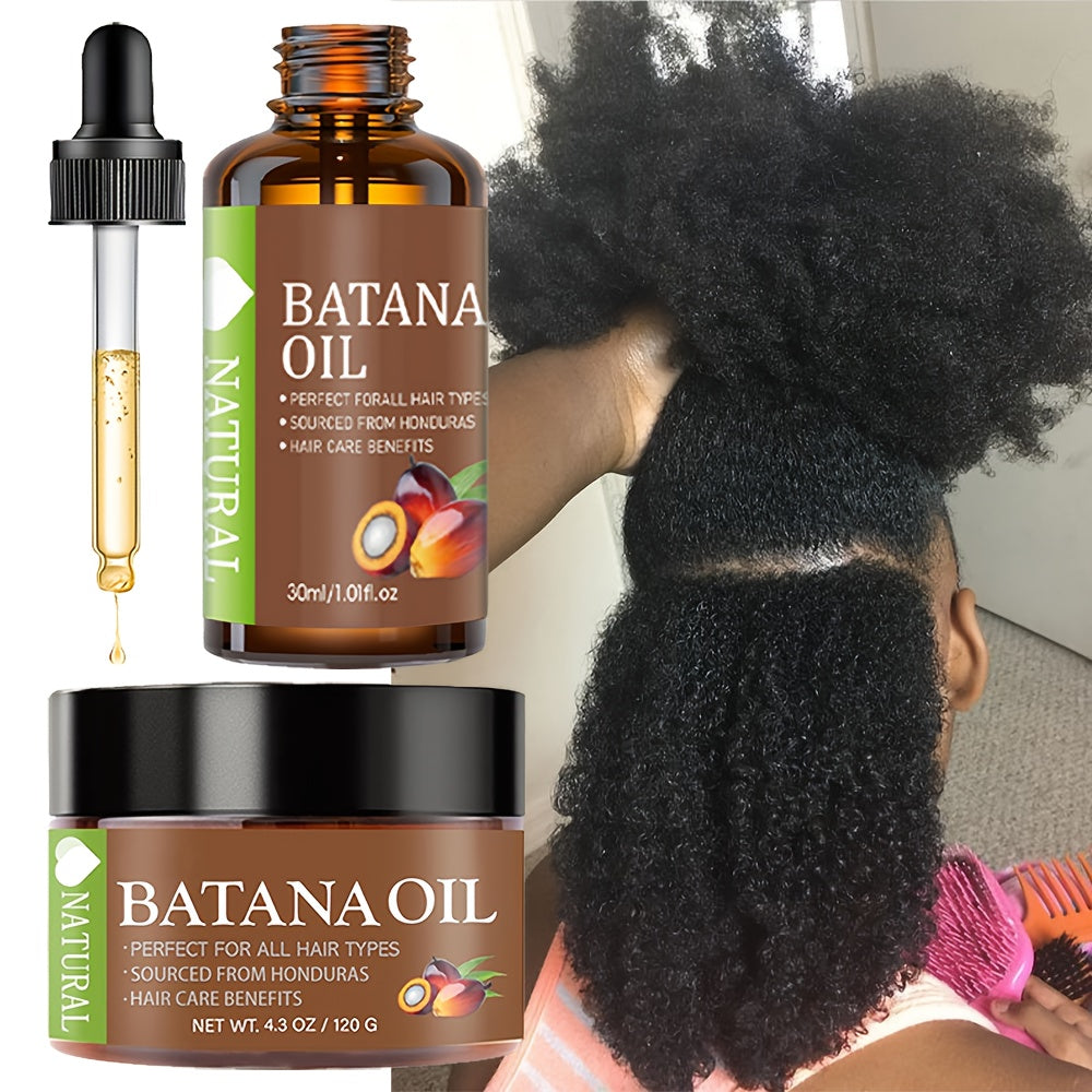 2pcs Natural Honduras Batana Hair Oil 4.3oz + Batana Essential Oil 1.01oz, Soft And Moisturizing Hair Care, Increase Hair Shine, Suitable for Dry And Damaged Hair, Make Hair Healthier, More Refreshed, Stronger, Scalp Nourishment, Lightweight Oil