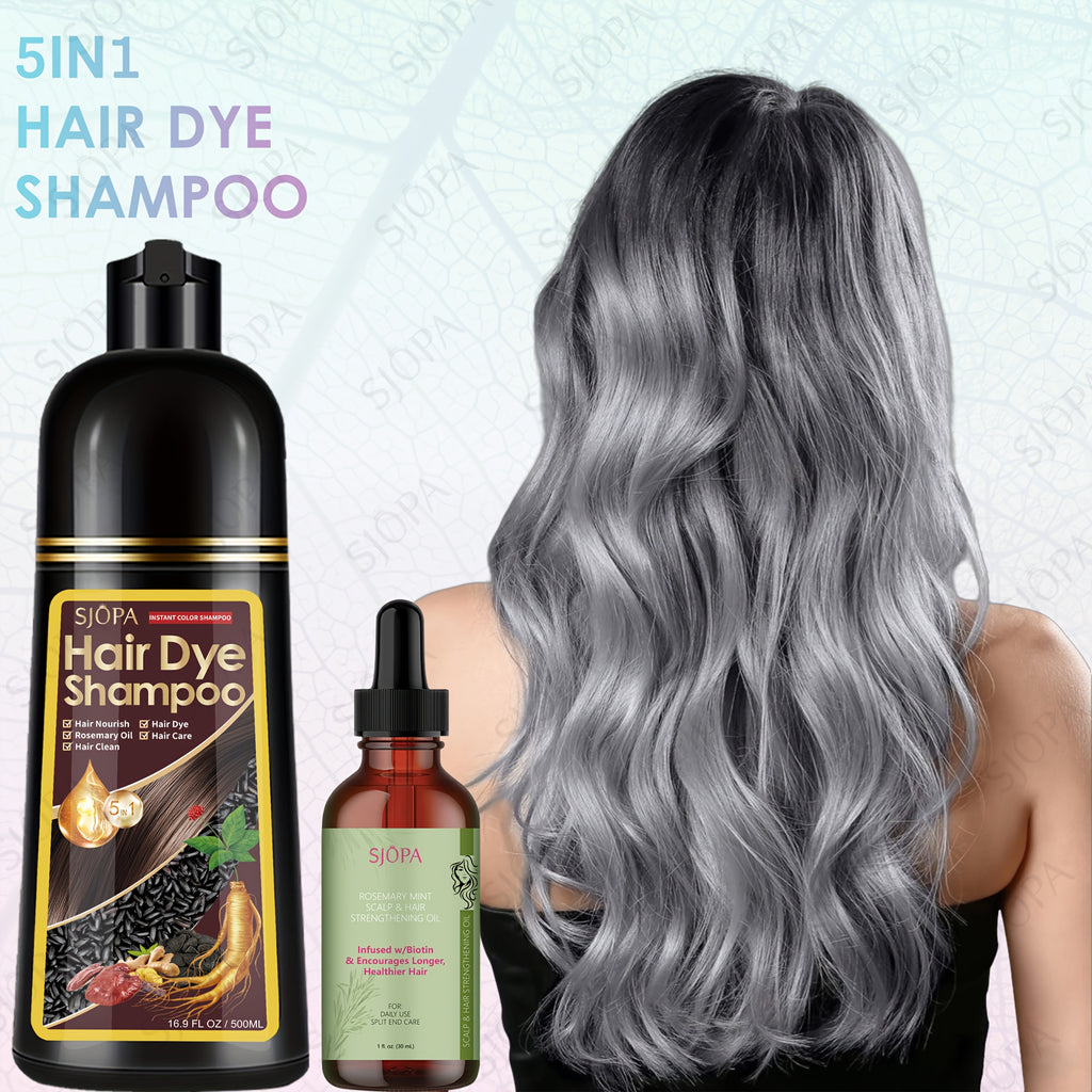 [Upgraded Version] SJOPA Hair Dye Kit 16.91Oz 5-In-1 Coloring Shampoo, Hibiscus Oil, Gentle on Skin, Natural & Safe Formula, Quick Coloring & Nourishing, Long-Lasting Hair Color Care, Salon-Quality at Home