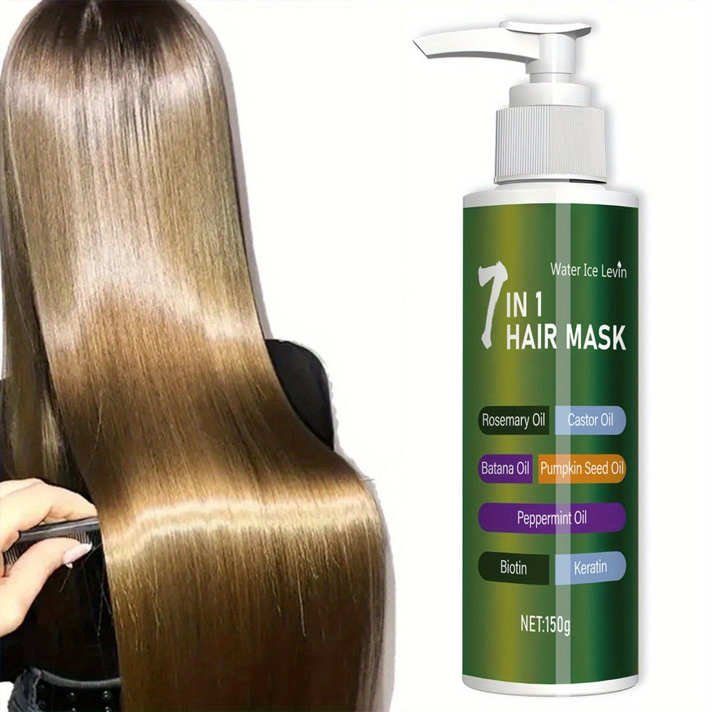 Deep Conditioning Hair Mask 7-in-1 with Rosemary Oil, Castor Oil & Biotin Keratin – Prevents Breakage, Softens Dry Hair | 150g Water Ice Levin Formula