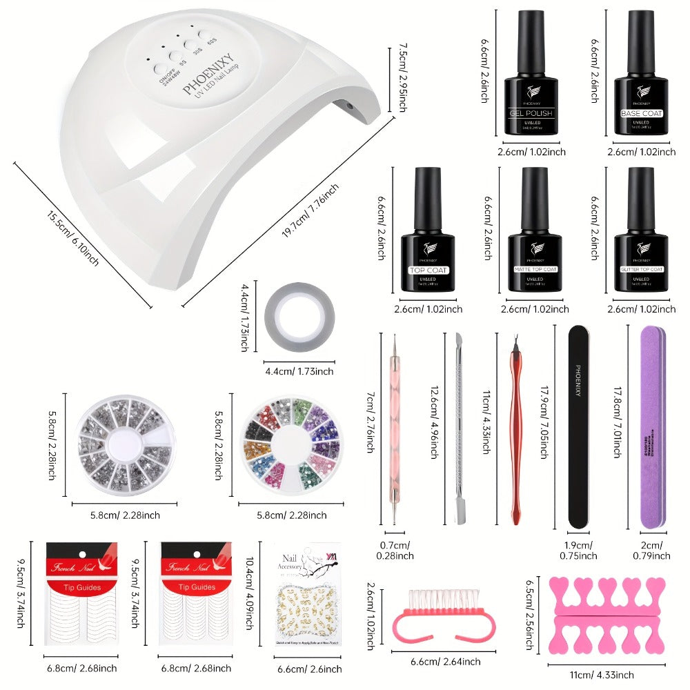 PHOENIXY 61pcs Gel Nail Polish Kit with U V Light, 40 Colors Gel Nail Polish Set Manicure Starter Gel Nail Kit Base Top Coat Gifts for Women