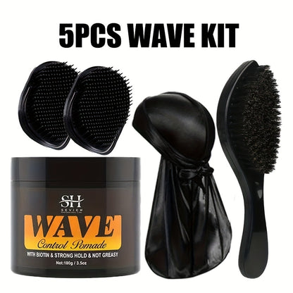 360 Wave Pomade Strong Hold Hair Styling with Jojoba Oil — Frizz Control Moisturizing Formula for Dreads Locks Twists Coily Curly Wavy Hair Men Grooming Daily Hair Care Set