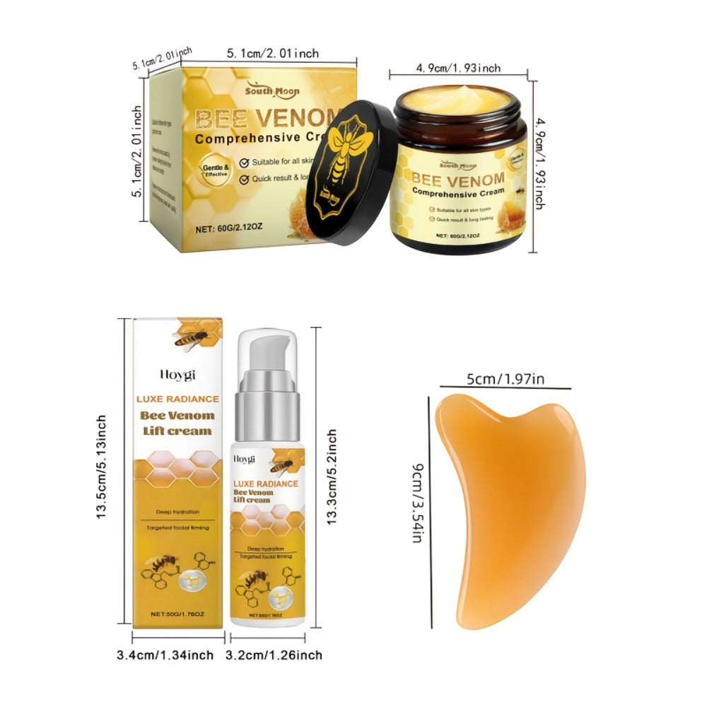 3pcs Of Bee Venom Combination Set - Equipped with Scraping Board - Containing Collagen, Honey And Retinol, Massage And Lift The Facial And Neck Skin, Making The Light Beige Skin Firmer. Women's Beauty Products Are Holiday Gifts
