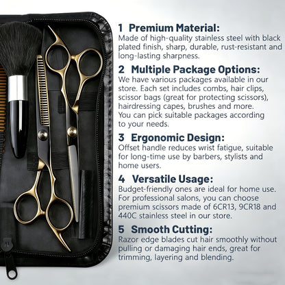 Hair Cutting Scissors Kit 13 Pcs - Professional Barber Shears Set with Thinning Shears, Blending Scissors & Accessories for Salon, Men & Women Home Haircut