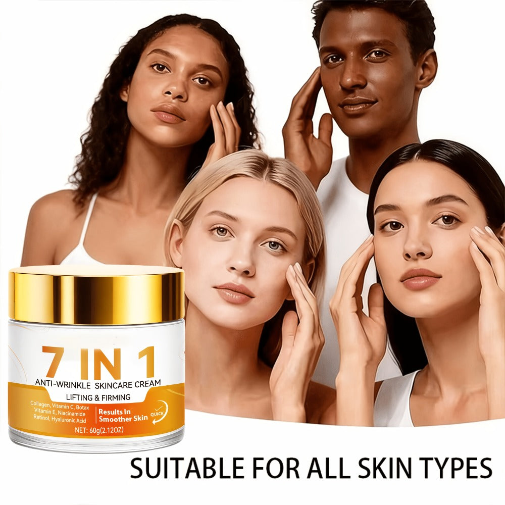 7-in-1 Face Cream-Tightens Facial Skin. Enriched with Collagen and Hyaluronic Acid, It Deeply Moisturizes and Lifts Sagging Skin, Restoring a Youthful Glow. Formulated with Hypoallergenic Ingredients for Easy Absorption.