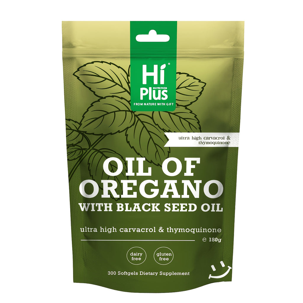 Hi Plus Oil Of Oregano Softgels 300 Count | 2-in-1 Formula With Black Seed Oil 200mg, 4X Strength Carvacrol & Thymoquinone | Plant-Based, Immune Support