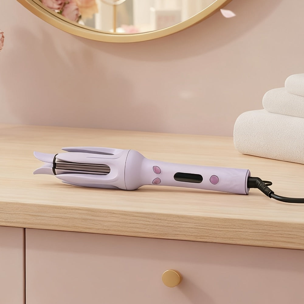 Automatic Rotating Curling Wand — Ceramic Barrel, Smart Anti-Tangle Hair Curler, Adjustable Temp 150–210°C, Fast Curl Iron for Home, Travel & Salon, Gift-Ready — Pink, Purple, Yellow