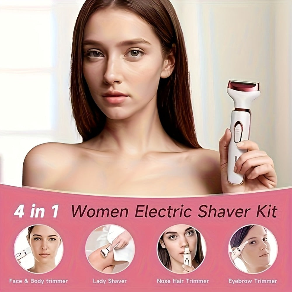 Women'S Electric Shaver, 4-In-1 Rechargeable Contouring Set, Suitable for Face, Nose, Legs And Armpits, Painless Bikini Trimmer, Portable Rechargeable Hair Shaver