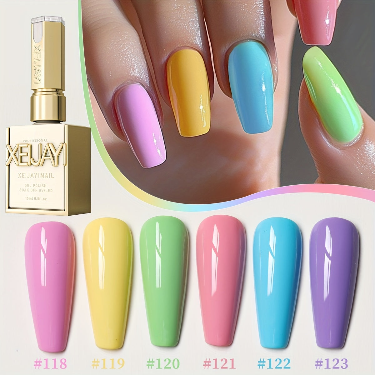 XEIJAYI Sweetheart Candy Series Gel Nail Polish Set, Featuring 6 Vibrant Colors with a Glossy LED End. This Long-Lasting, Salon-Quality Nail Art Collection Is Perfect for Spring And Summer, Easy to Apply, Non-Toxic