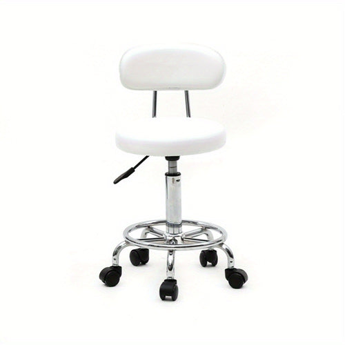 Adjustable Salon Stool with Backrest — 360-Degree Swivel, Height Adjustable, Professional Saddle & Round Style for Salon, Spa, Barber, Kitchen, Bistro, Black & White