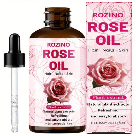3.38oz Rose Oil: Premium Rose Scent. for Massage, Shower, Skincare, Face, Body, Nails, Hair, Lashes. Unisex.