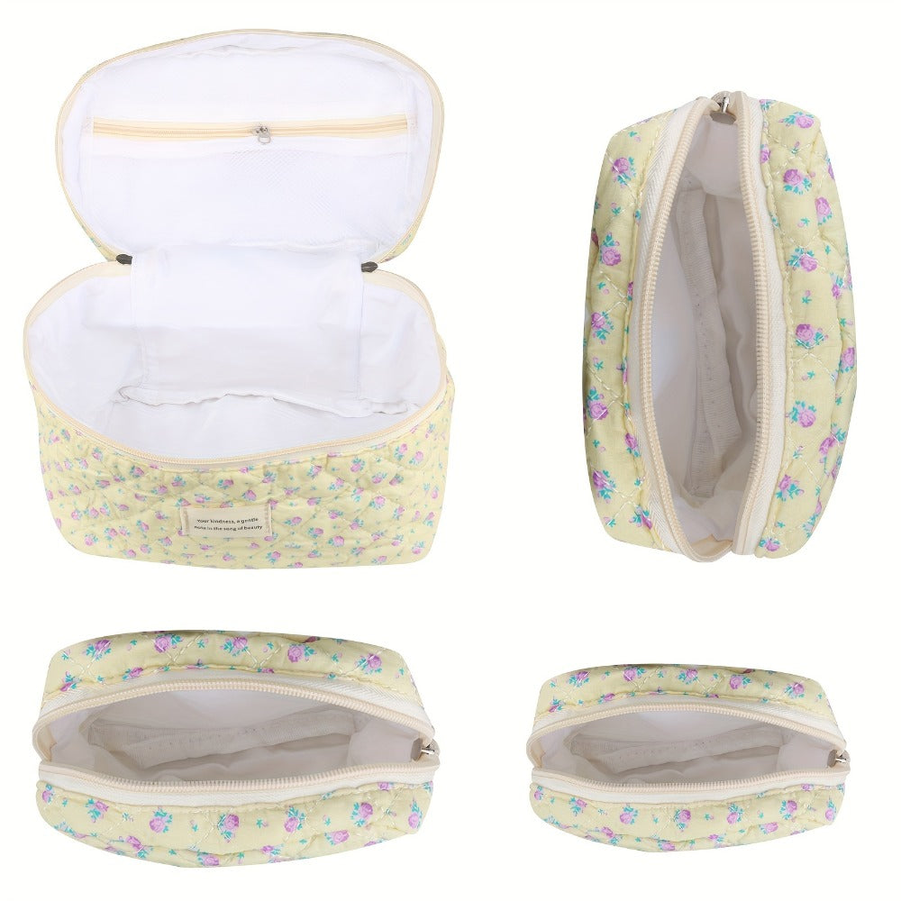 Cute Makeup Bag for Women (4 Pcs), Travel Cosmetic Bags, Quilted Coquette Aesthetic Floral Toiletry Organizer Bag