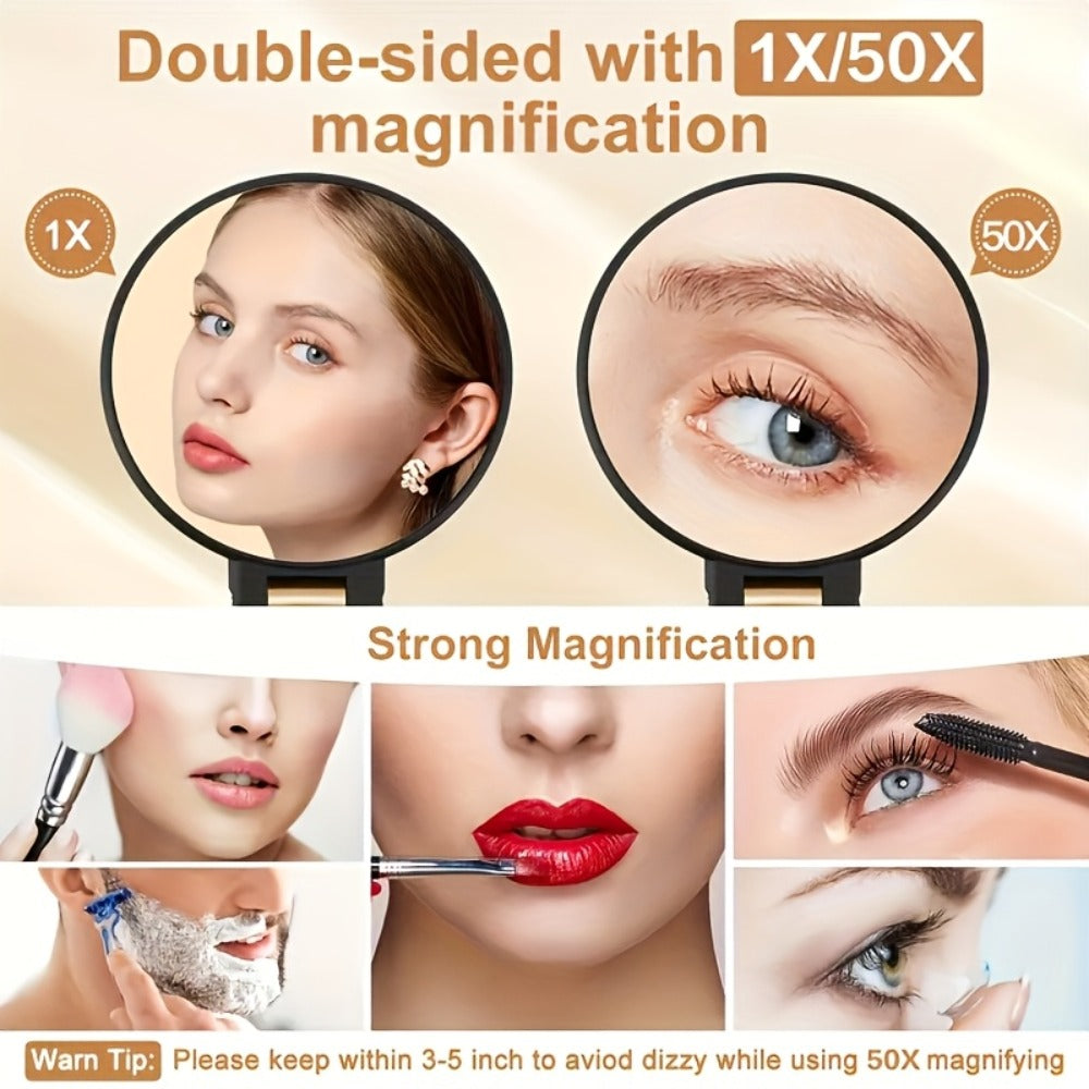 70X Magnifying Makeup Mirror Double-Sided 1X & 70X Zoom 360° Adjustable Handle - Handheld Desktop Wall Hang HD Precision Magnification Mirror for Skincare