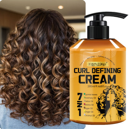 Curl Styling Cream 7-in-1 280ml — Argan Oil & Rosemary Oil Formula for Natural Fluffiness, Frizz Control & Long-Lasting Curl Definition | Waves & Curly Hair