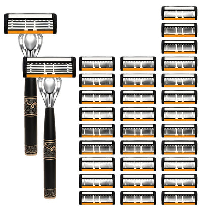Men's Razor 6-Layer Blade Refill Kit with Handle - Smooth Precise Shaving Cartridge Razor for Men Multiple Refill Options 6 12 24 30 36 Blades High-End Shave