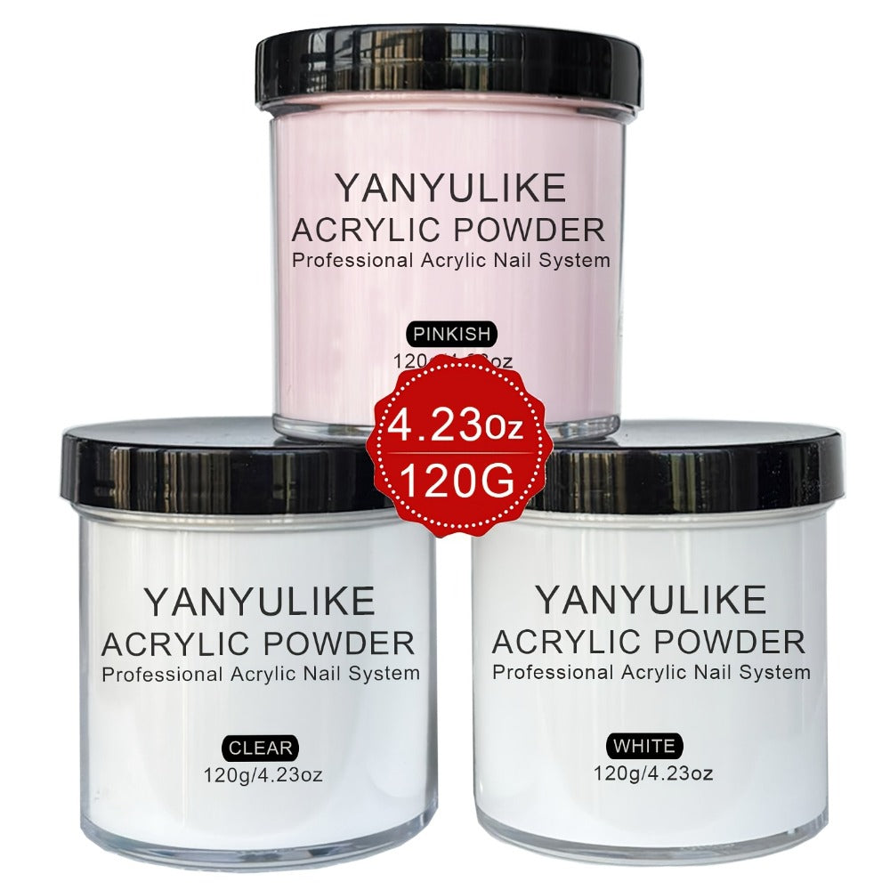 Clear White Pinkish 4Oz Acrylic Powder, Professional Acrylic for Nail System for Nail Extension Sculpting And 3D for Nail Art, Polymer Powder, No Lamp Needed