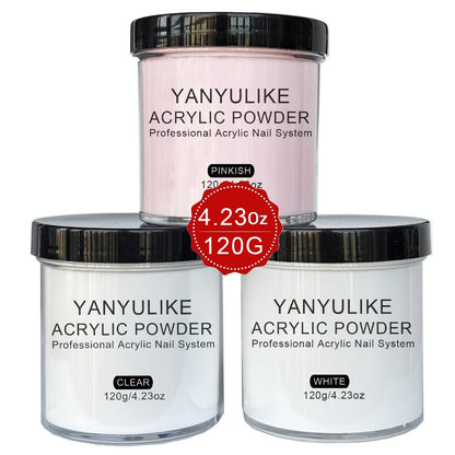 Acrylic Nail Powder 4oz Clear Pinkish White for Nail Extensions Sculpting 3D Nail Art Polymer Powder No Lamp Needed Professional System