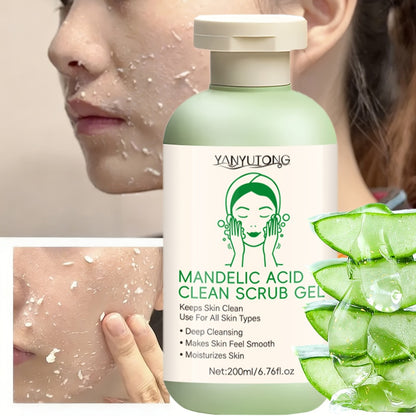 Mandelic Acid Exfoliating Gel with Aloe Vera & Rose Extract - Deep Cleansing Pore Cleanser Long-Lasting Hydration Daily Face & Body Scrub Gel 200ml
