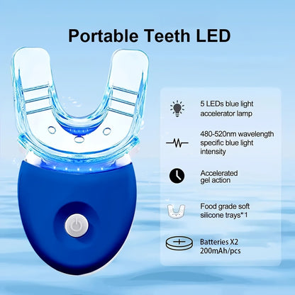 LED Teeth Whitening Kit with 5 Whitening Gel Enamel Safe Professional Home Teeth Whitening Light Tray Set Gift for Women Men Parents Girlfriend Boyfriend White Blue