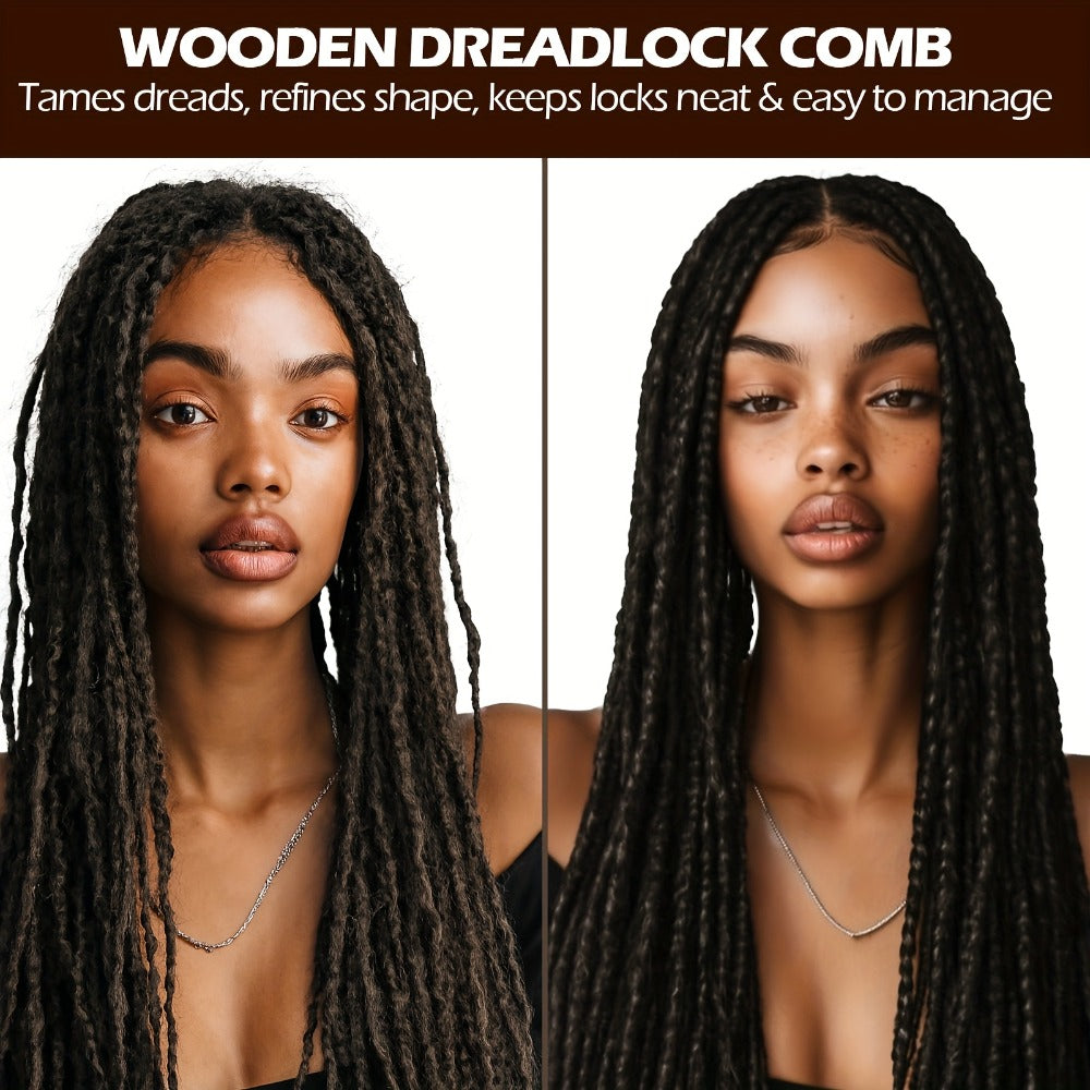 Goiple Wooden Loc Comb&Comfortable Scraping Massage Tools Ergonomic Wide Tooth Comb for Dreads, Detangling & Massage Hair Styling Tool for Curly Hair, Locs, Twists And Braids, Styling Tool for Men, Women, Suitable for All Hairstyles, Braid Hair Brush