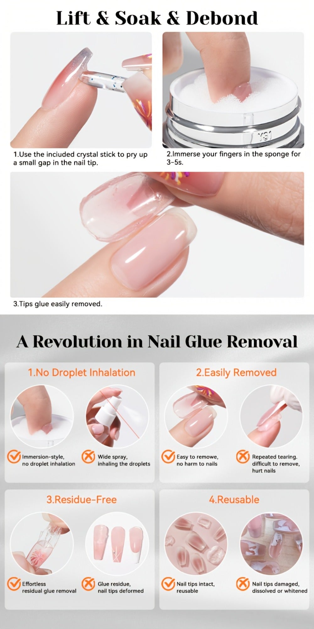 NICOLE DIARY 2.71oz Nail Debonder Remover for Press on Nails Nails Rhinestone Remover Tools Quick Remover 3-5s Soaking Liquid False Nails Tips Easy to Remove