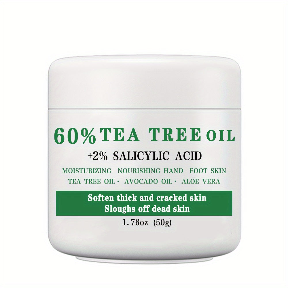 [Christmas Gift] 60% Tea Tree Oil Foot Cream with 2% Salicylic Acid, 1. 76oz (50g), Moisturizing Foot Balm for Dry, Rough, Cracked Beige, Aloe Vera & Mint Infused, Nourishing Hand & Foot Care Gift, Perfect Christmas Gift