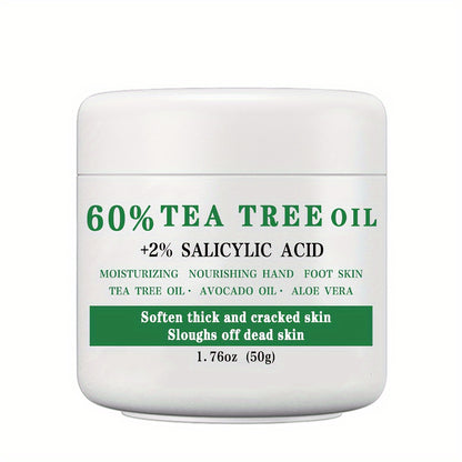 Tea Tree Oil Foot Cream 50g - 60% Tea Tree Oil & 2% Salicylic Acid Moisturizing Foot Balm for Dry Cracked Heels, Aloe Vera & Mint Infused Nourishing Foot Care