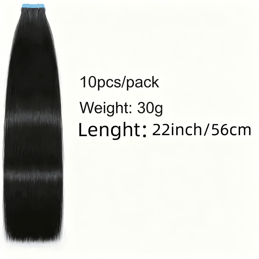 Tape In Hair Extensions Human Hair Straight Natural Black Human Hair 10pcs 30g/pack Seamless Skin Weft Tape In Extensions for Women ( #1B Natural Black)