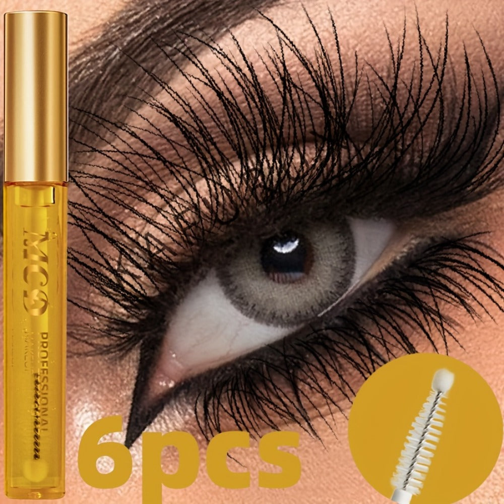 Eyelash Serum 6-Pack - Natural Ingredients Lash Growth & Enhancement Gel Formula, Moisturizing Conditioning Curling Effect, Longer Fuller Lashes for Women, Beginner-Friendly Daily Lash Care Set, Sensitive Eyes