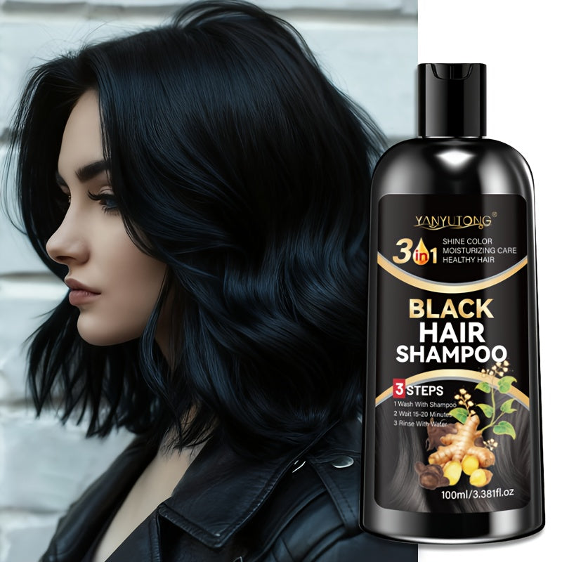 3.38oz Black Hair Dye Shampoo, Plant-based Extracts, Including Polygonum Multiflorum And Ginger Extracts, Instantly Covers Gray Hair, Gentle And Non-damaging, Long-lasting Color, Suitable for Both Men And Women, The Perfect Christmas Gift.