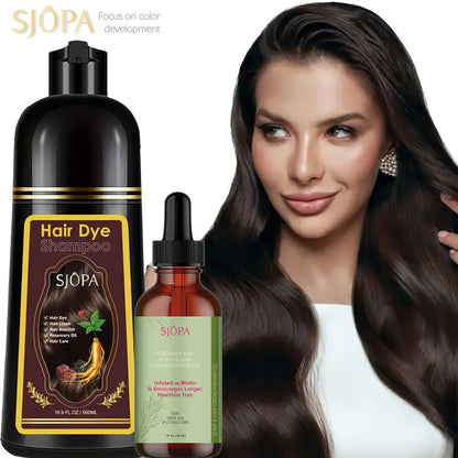 Hair Dye Kit 3-in-1 Color Shampoo with Rosemary Hair Oil - Natural Safe Formula Quick Coloring Gentle on Skin Unisex 500ml Black Brown Red Purple Silver Multi Color
