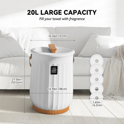 Electric Towel Warmer Bucket 20L Deluxe with Digital Display - 4 Timer Modes 15/30/45/60 Min Auto Shut Off, Self-Closing Lid, Spa-Quality Heating for Bathroom Home Hotel Spa, White