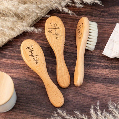 Personalized Baby Brush Engraved Name Newborn Soft Hair Brush Custom Gift for Baby Shower Mother's Day Teacher's Day Back to School Daily Bath Care Set