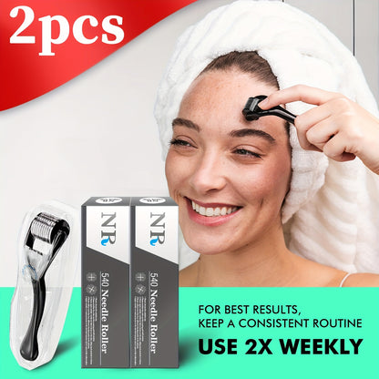 Derma Roller 0.25mm Microneedle Roller 2-Pack for Face Scalp Beard - Skin Rejuvenation Microneedling Tool for Women and Men, Gift Boxed