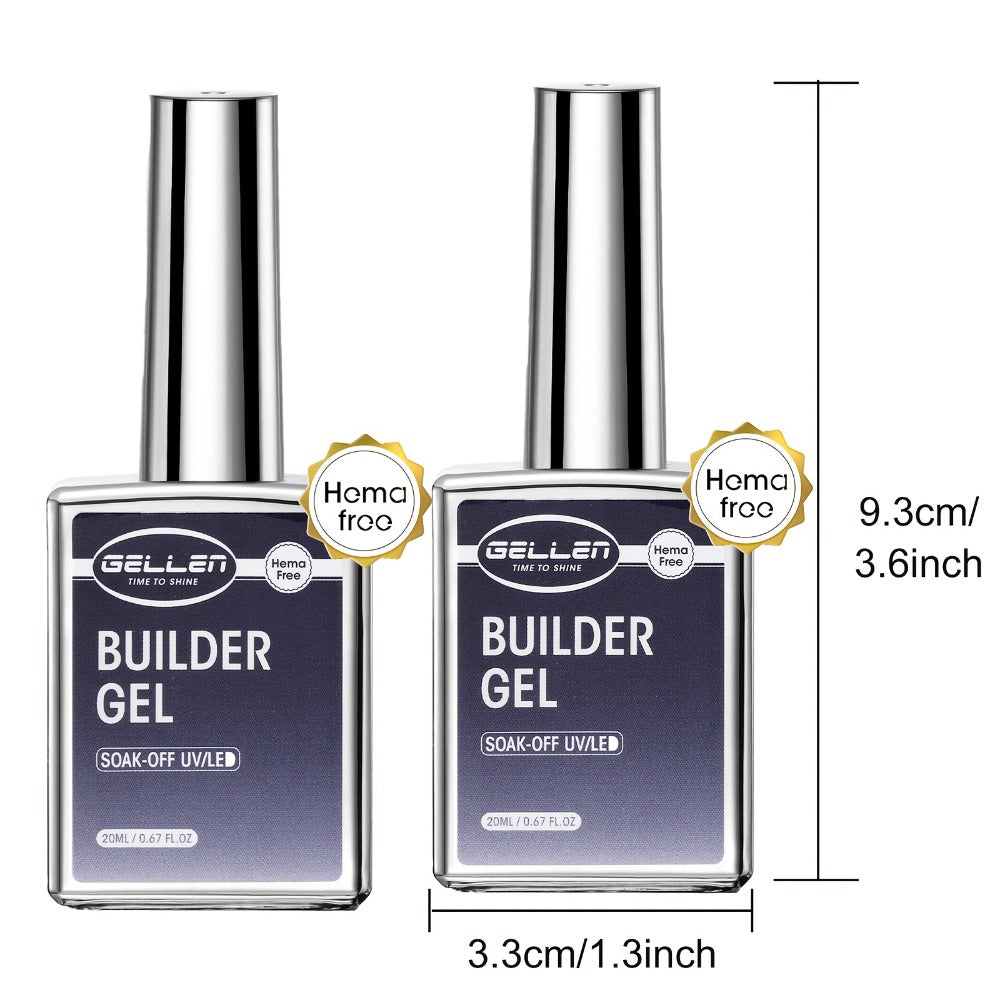 Gellen Clear 5-In-1 Hema-Free Builder Gel for Nails, 0.68oz for Nail Strengthener in a Bottle, for Nail Extension Hard Gel, Soak Off Long-Lasting Light, Base Coat Top Coat Needed