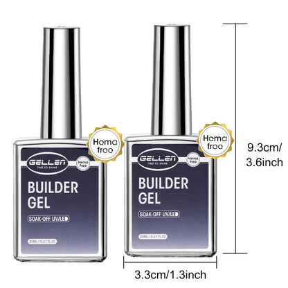 Clear Builder Gel HEMA-Free 5-in-1 2pcs 1.35oz — Nail Extension Strengthener Apex Construction Art Sealing & Repair | Soak-Off UV LED 28+ Days Chip-Proof Wear for Sensitive Skin Salon & Home Use