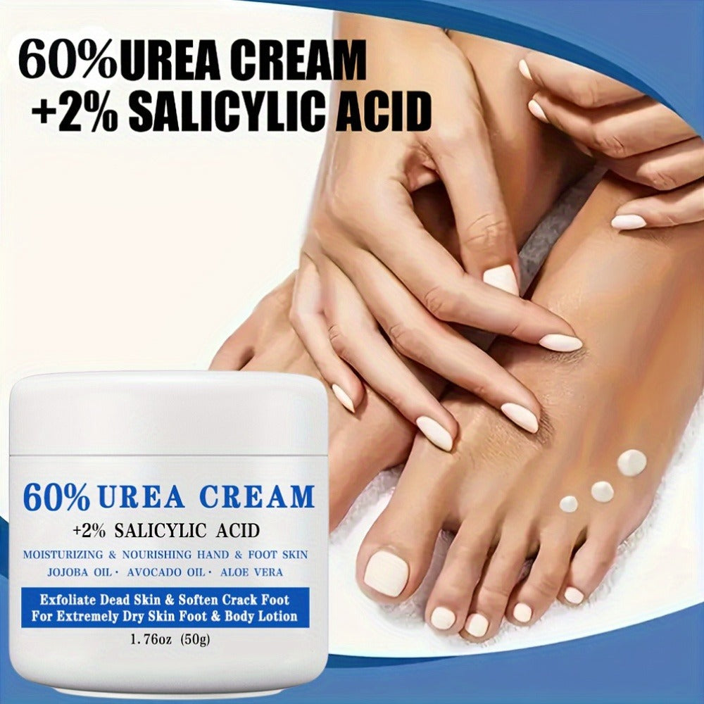 [Perfect Christmas Gift] 60% Urea Cream With 2% Salicylic Acid - Deep Moisturizing And Nourishing Foot And Hand Lotion, Softens Dry, Cracked Skin, Exfoliates Dead Skin, Jojoba Oil And Avocado Oil Infused, Hypoallergenic, 1.76Oz, Gift, Perfect Christmas Gi