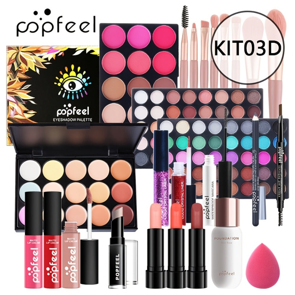Makeup Set with Eyeshadow Palette, Makeup Brushes & Lip Color — POPFEEL Professional Multi-Shade Kit for Full Face Looks, Perfect Valentine's Day & Mother's Day Gift for Beauty Lovers