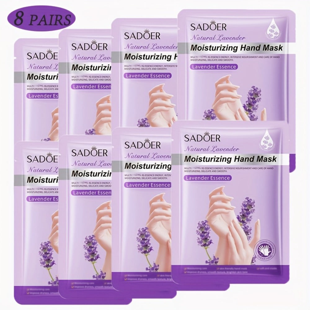 4/8 Pairs SADOER Lavender Hand Mask - Moisturizing, Hypoallergenic, Natural Essential Oils, Ideal for Home, Business, Travel - Purple, Independent Packaging, Perfect Gift, Hand Spa Mask