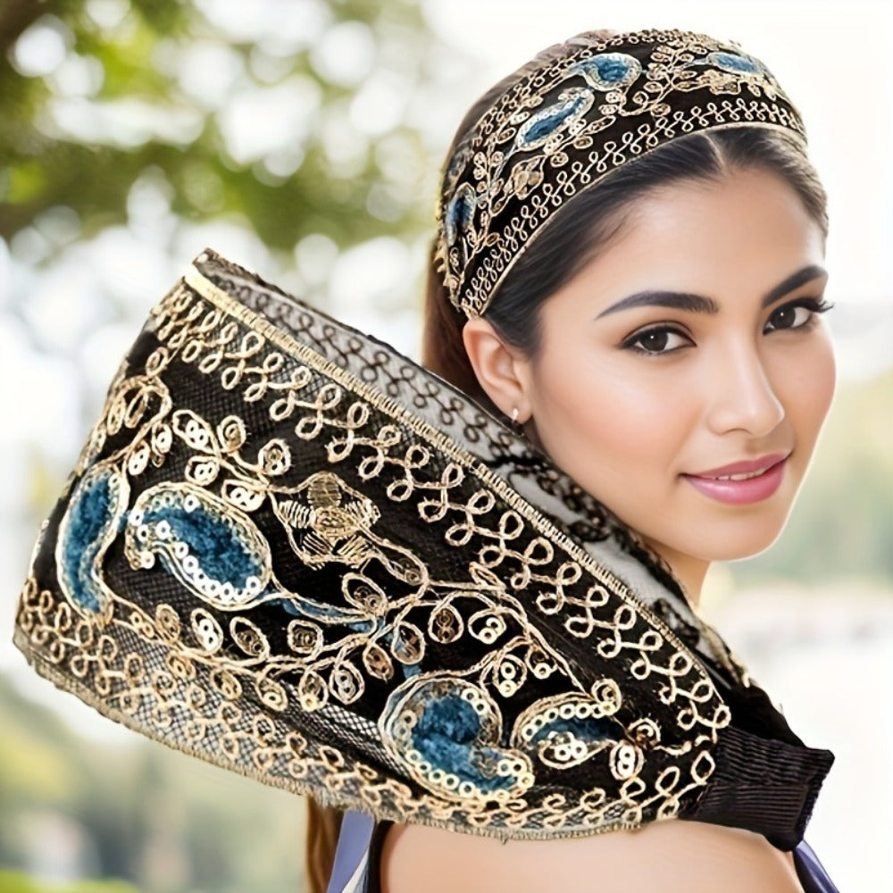 2pcs Elegant Lace Embroidered Sequin Flower Headbands - Wide, Non-Slip Hair Hoops for Women | Perfect for Spring & Summer | Chic Retro Style | Ideal Gift