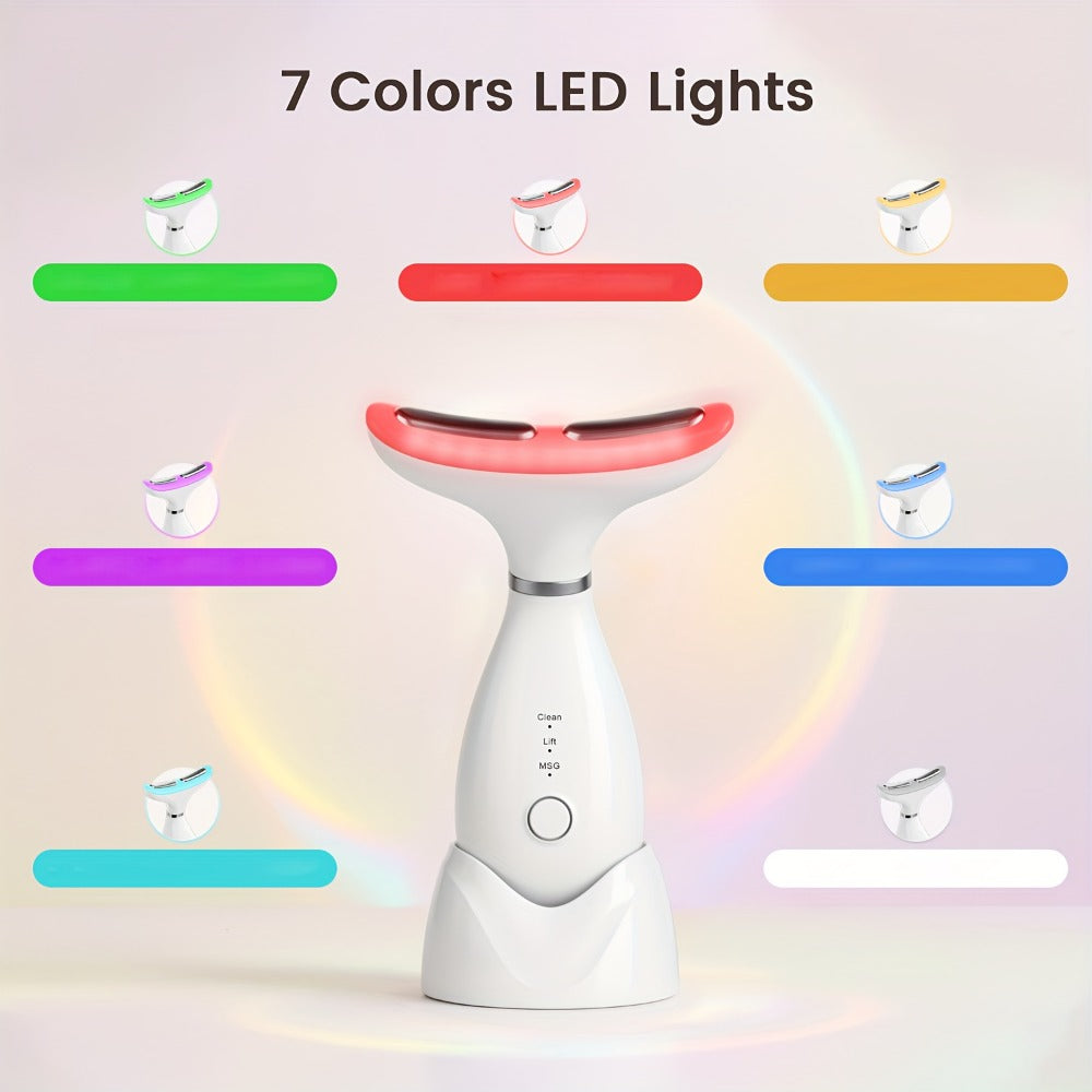 Upgraded 7-Color LED Vibrating Neck Device Beauty Gift, Neck And Facial Skin Massager, Portable USB Rechargeable Set, Electric Facial Massage Tool, Women'S Massager, Comfortable Skincare Product Suitable As A Gift For Women.