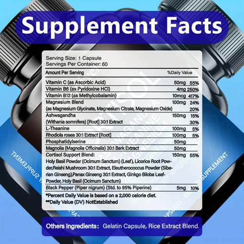 (1/3 Packs) Stress Management Capsules - All-round Relaxation And Balance Supplement Capsules - Balance Cortisol And, Peaceful Sleep And Emotional Improvement, Containing Rhodioda, Ashwagandhal, Theanine And Magnesium.