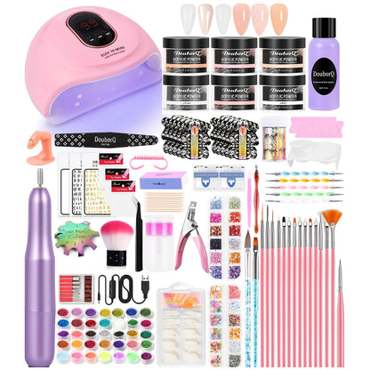 Acrylic Nail Kit with Drill & Nail Lamp - Full Professional Starter Set for Beginners with Acrylic Powder Brush & Tools - Complete All-in-One Nail Extension Kit