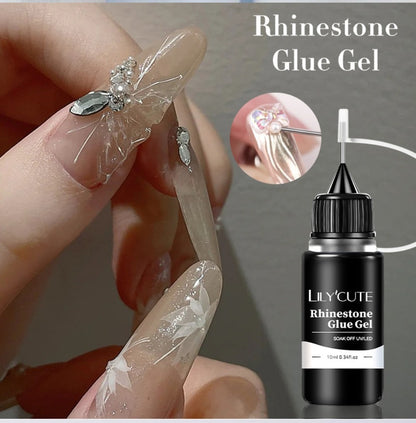 Nail Rhinestone Glue Gel 2pcs — Clear Nail Art Adhesive for 3D Rhinestones, Drill Jewelry & Decorations | LILYCUTE Sticky Nail Glue Gel 0.34oz
