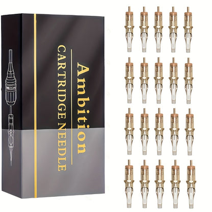 Tattoo Cartridge Needles 20pcs by Ambition – RL RS RM Sizes for Tattoo PMU & SMP | Disposable Sterilized Cartridges with Safety Membrane for Tattoo Machines