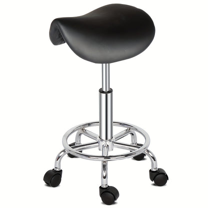 Adjustable Salon Stool with Backrest — 360-Degree Swivel, Height Adjustable, Professional Saddle & Round Style for Salon, Spa, Barber, Kitchen, Bistro, Black & White